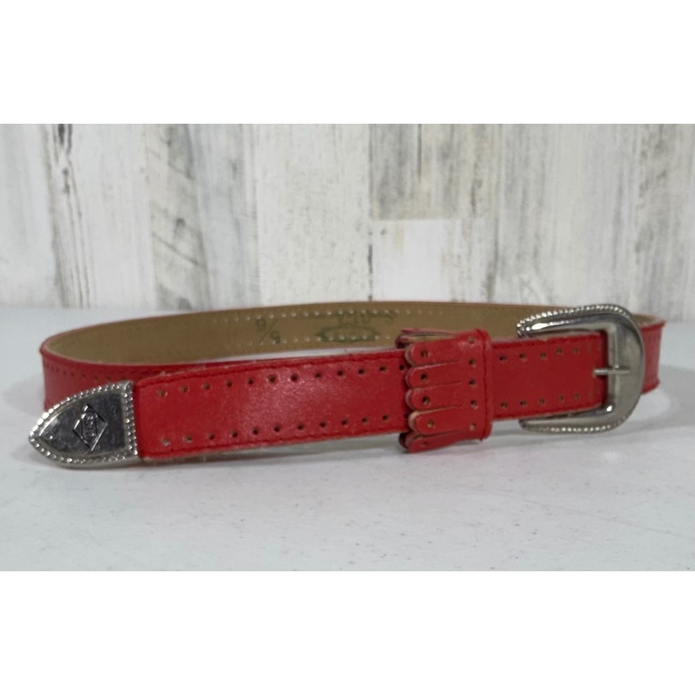 SOTA Vintage Western Belt 5/6 Red Faux Leather Fringed Kiltie Silver‎ Buckle Tip